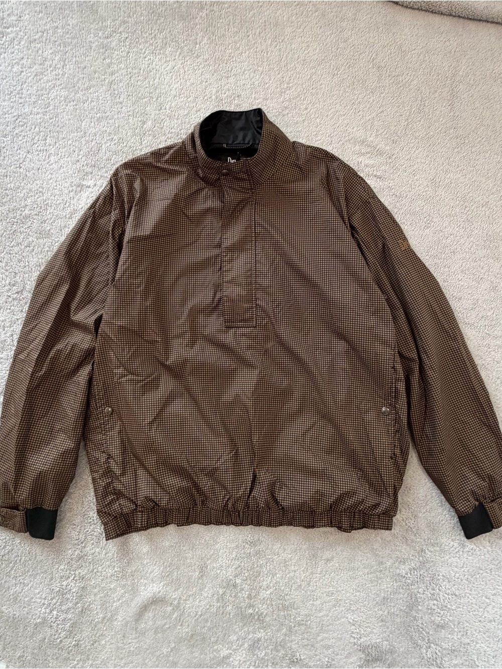 FootJoy DryJoys Jacket Men Large Brown Houndstooth Golf 1/4 Zip Outdoor Pullover